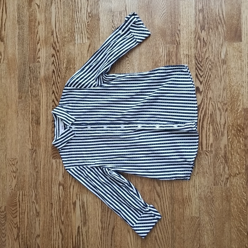 (S) ALIA Striped ¾ Sleeve Button Up Shirt Business Casual Collared Cotton Blend